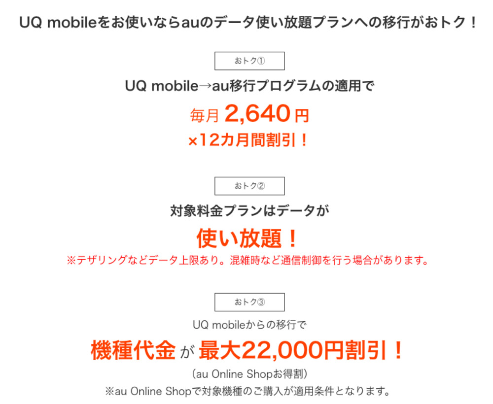 【au】UQ mobile→au移行プログラム
